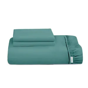 3 Piece Fitted Sheet Set Super Soft Teal King Size 180x200 30cm with 2 Pillow Case