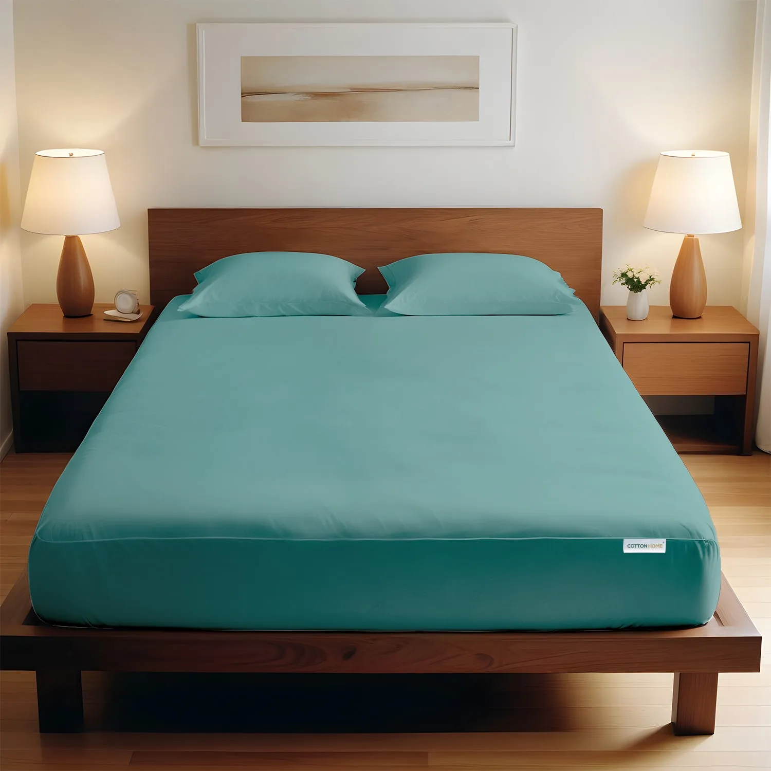 3 Piece Fitted Sheet Set Super Soft Teal King Size 180x200 30cm with 2 Pillow Case