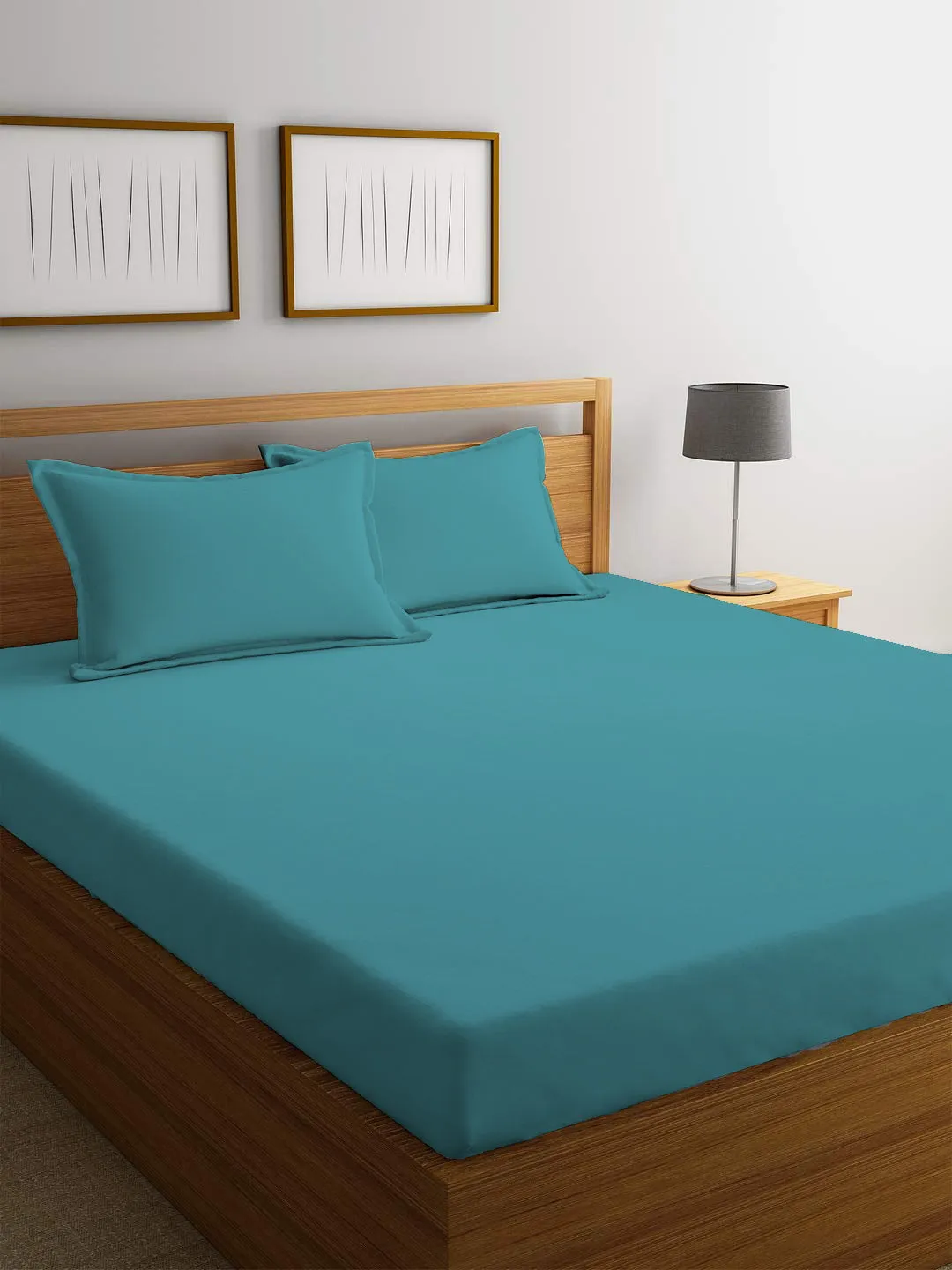 3 Piece Fitted Sheet Set Super Soft Teal King Size 180x200 30cm with 2 Pillow Case