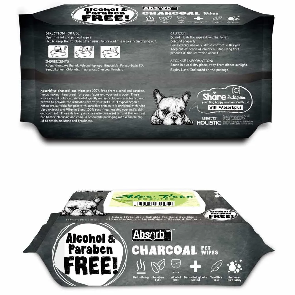 4 FOR $20: Absorb Plus Charcoal Aloe Vera Scented Pet Wipes 80ct