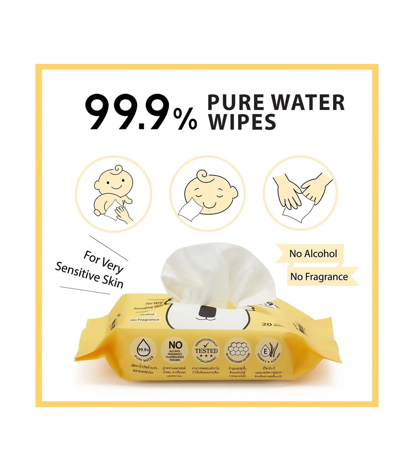 99.9% Pure Water Wipes - 20 Sheets