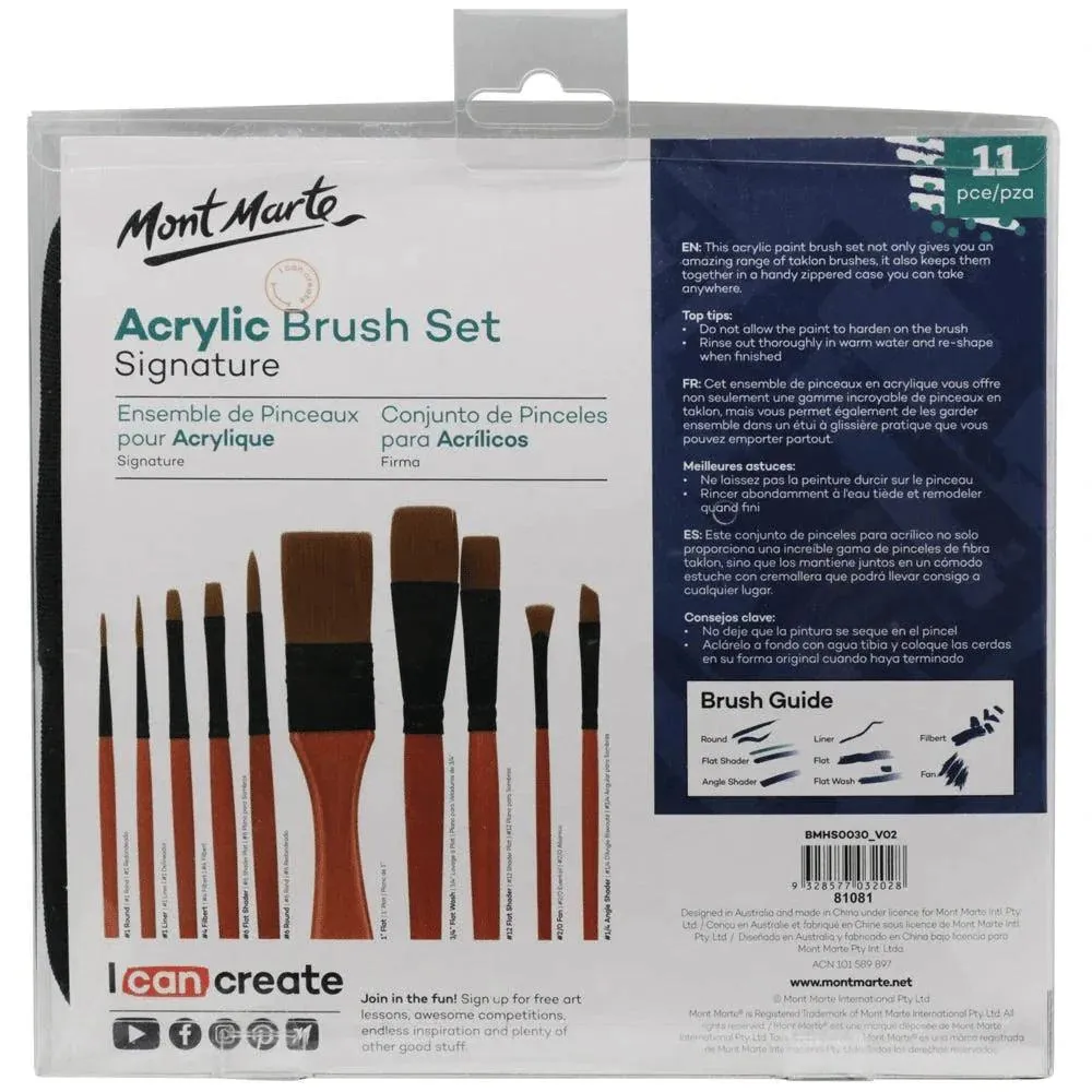 Acrylic Taklon Brush Set Wallet Signature 11pc - Mont Marte