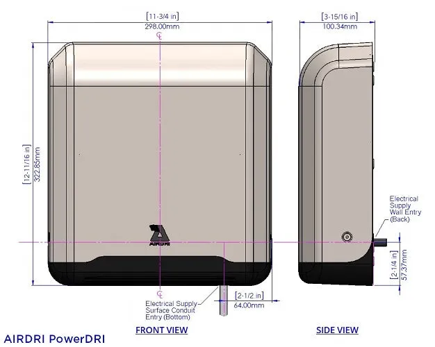 AirDri HDJ-0301A9SSB | PowerDRI Automatic Hand Dryer, Brushed Stainless Steel, High Speed, ADA Compliant, HEPA Filtration