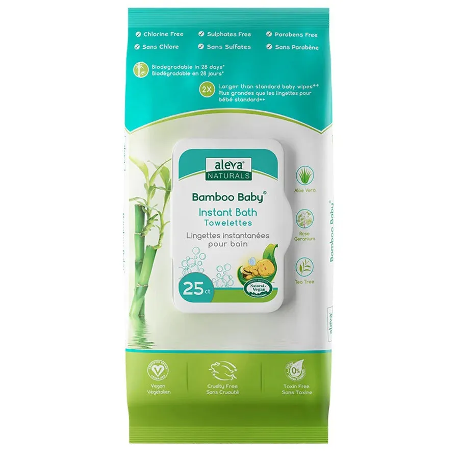 Aleva Naturals Bamboo Baby Instant Bath Towelettes (Pack of 25)