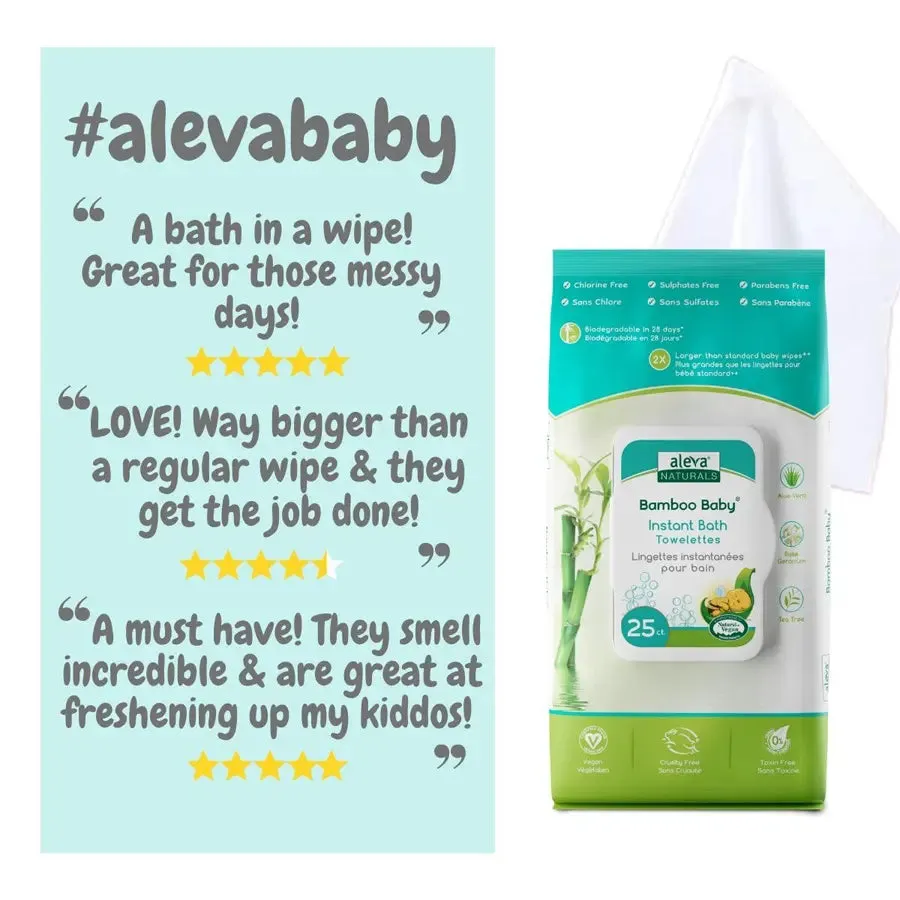 Aleva Naturals Bamboo Baby Instant Bath Towelettes (Pack of 25)