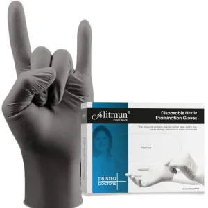 ALITMUN Black Nitrile Gloves, Disposable Powder Free Examination Hand gloves, Multi Purpose with Superior Durability, Surgical & General Gloves (Medium, Pack of 100 (Black))