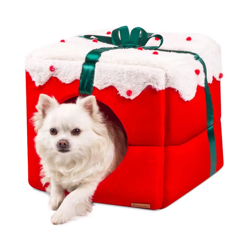 AllPetSolutions 3-in-1 Dog/Cat Christmas Present Cave Bed