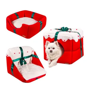 AllPetSolutions 3-in-1 Dog/Cat Christmas Present Cave Bed