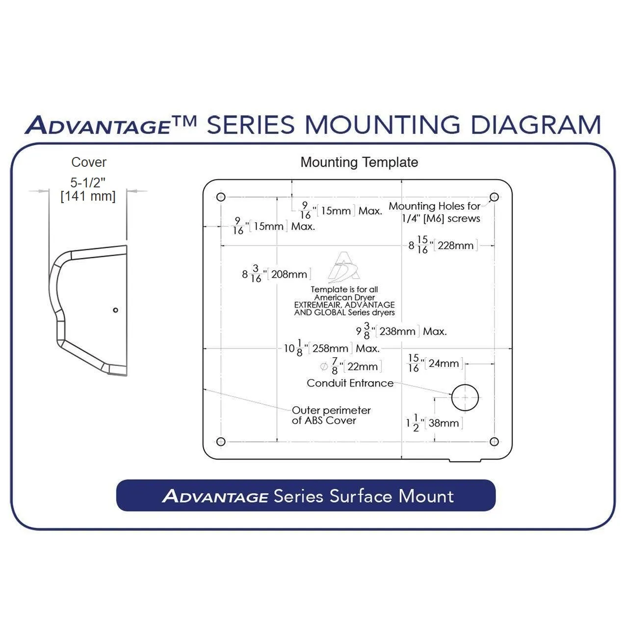 AMERICAN DRYER® AD90-BG Advantage AD® HAND DRYER - Steel Black Graphite Auto Universal Voltage