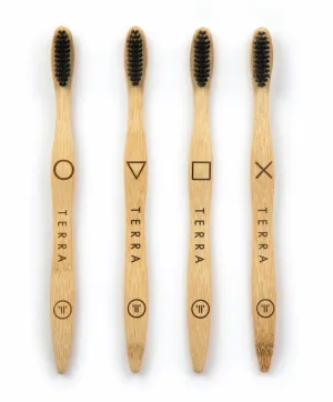 Bamboo Toothbrushes Pack of 4 Soft Bristles Black Adult