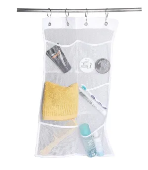 Bath Mesh Organizer With 6 Pockets.okroo Shower Hanging Organizer.Perfect For Bathroom Accessoires, Bath Toy Storage,Camping,Trip (4 Rings and 2 Suction Cups Included)