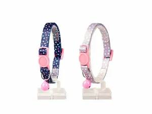 CAT COLLAR DOTS NYLON 20-30cm / 10mm blue/beige