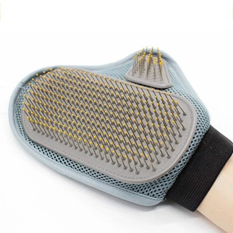 Cat Grooming Deshedding Glove Hair Remover Brush Stainless Steel Pins Coated With Silicone