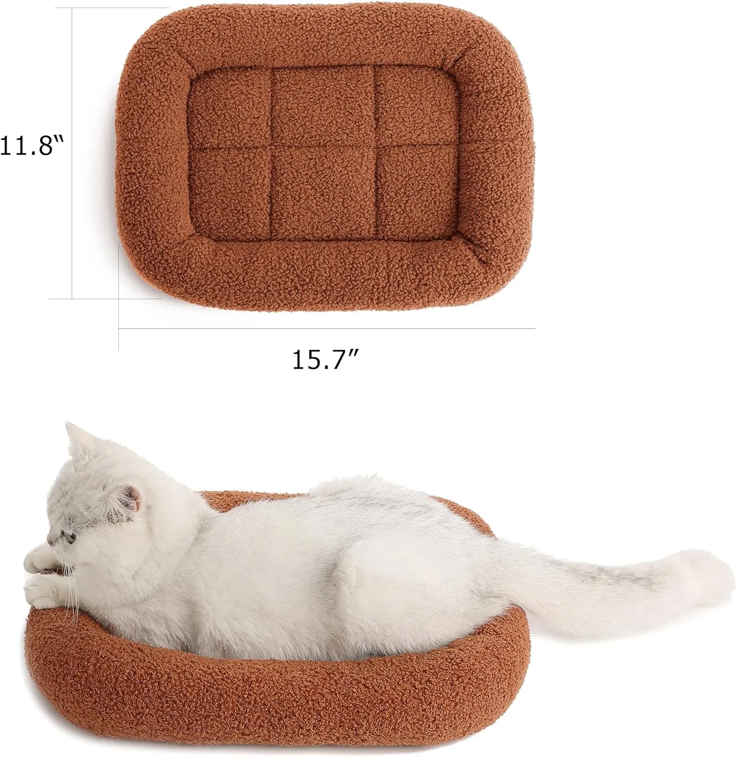 Cat Wall Furniture Beds Soft Cat Condo Cushion for Indoor Cats Winter Warm Teddy Fleece Pet Beds 2Pcs/Pack(Brown)