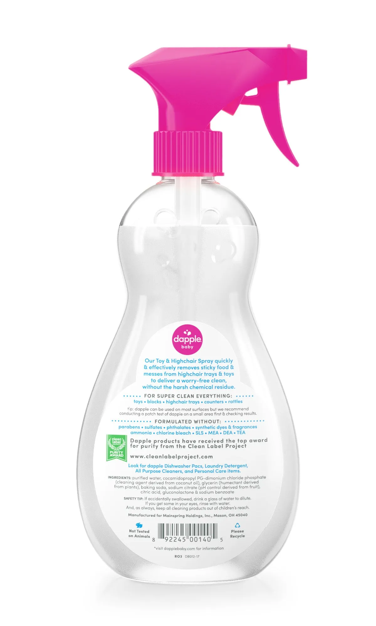 Dapple Toy & Highchair Cleaner - Fragrance Free 16.9oz (500ml)