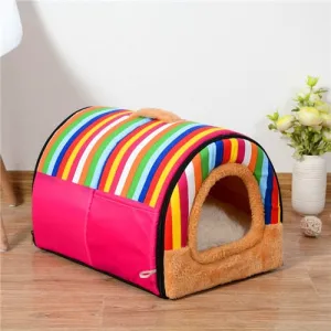 Foldable Warm Soft Cat Cave Cat Bed With Removable Mat