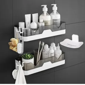 HOUSE OF VIPA Bathroom Accessories & Hardware, Bathroom Rack, Bathroom Shelf Organizer, Wall Mounted Shelf, Storage Racks (2 Shelf and 1 Soap Dish and 4 Hooks) Plastic, Multicolor