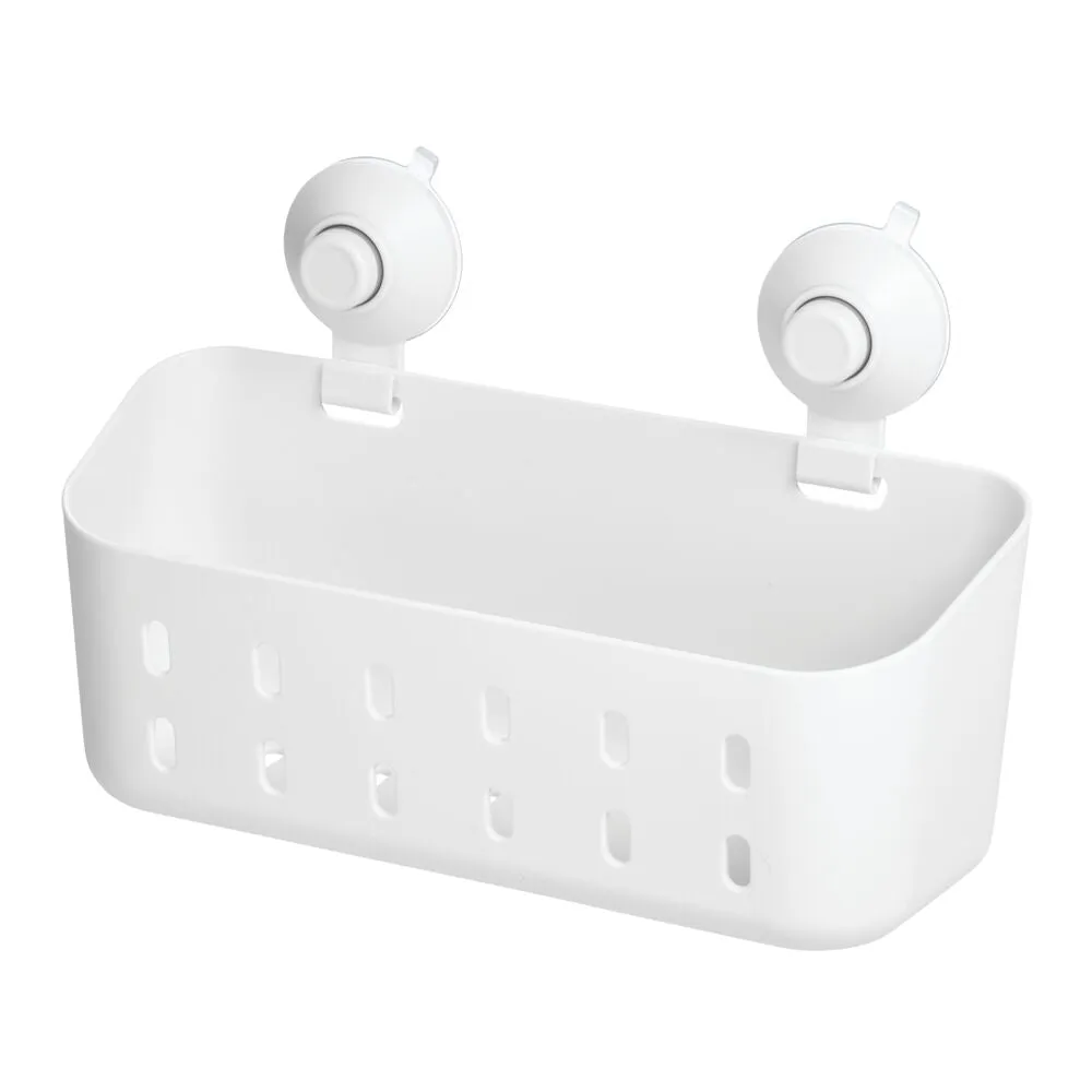 iDesign Cade Push Lock Shower Suction Rectangle Basket in White