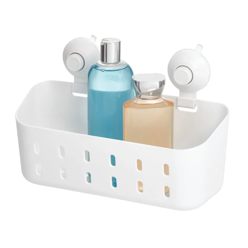 iDesign Cade Push Lock Shower Suction Rectangle Basket in White