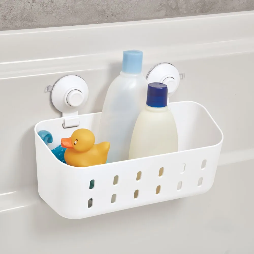 iDesign Cade Push Lock Shower Suction Rectangle Basket in White