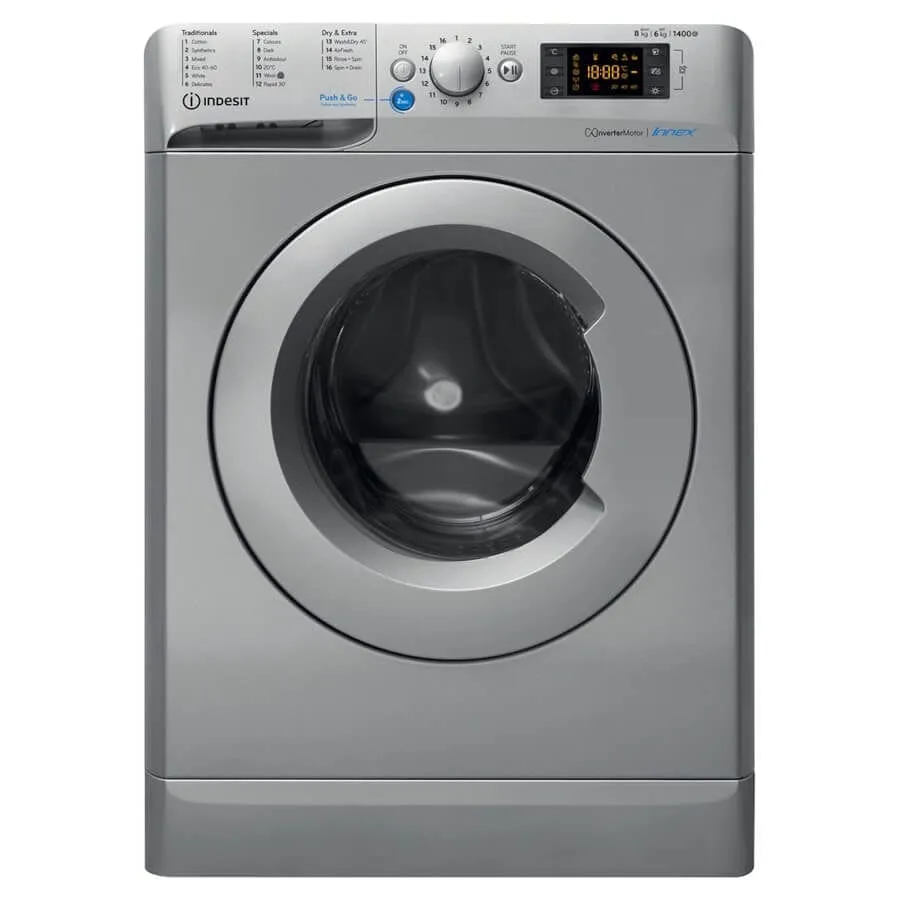 Indesit BDE861483XSUKN 8Kg - 6Kg Washer Dryer with 1400 rpm Push Go Silver