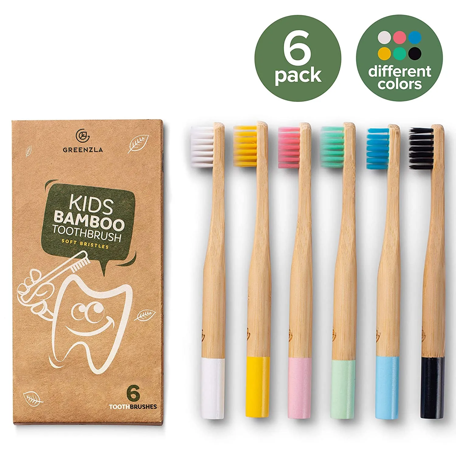 Kids Bamboo Toothbrushes, BPA Free Soft Bristles Eco-Friendly Natural Bamboo Toothbrush Set Biodegradable, Compostable & Organic, 2 Sets of 6 Pack