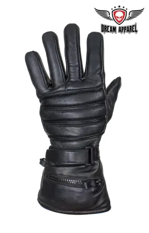 Long Raincover Black Naked Cowhide Leather Gauntlet Gloves