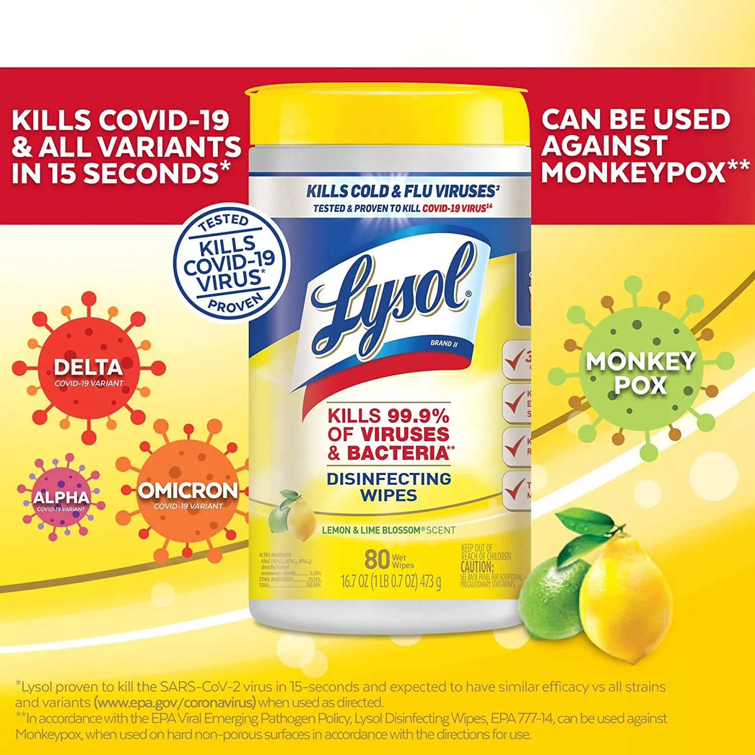 Lysol Disinfectant Wipes, Multi-Surface Antibacterial Cleaning Wipes For Disinfecting and Cleaning, Lemon and Lime Blossom 35 Count