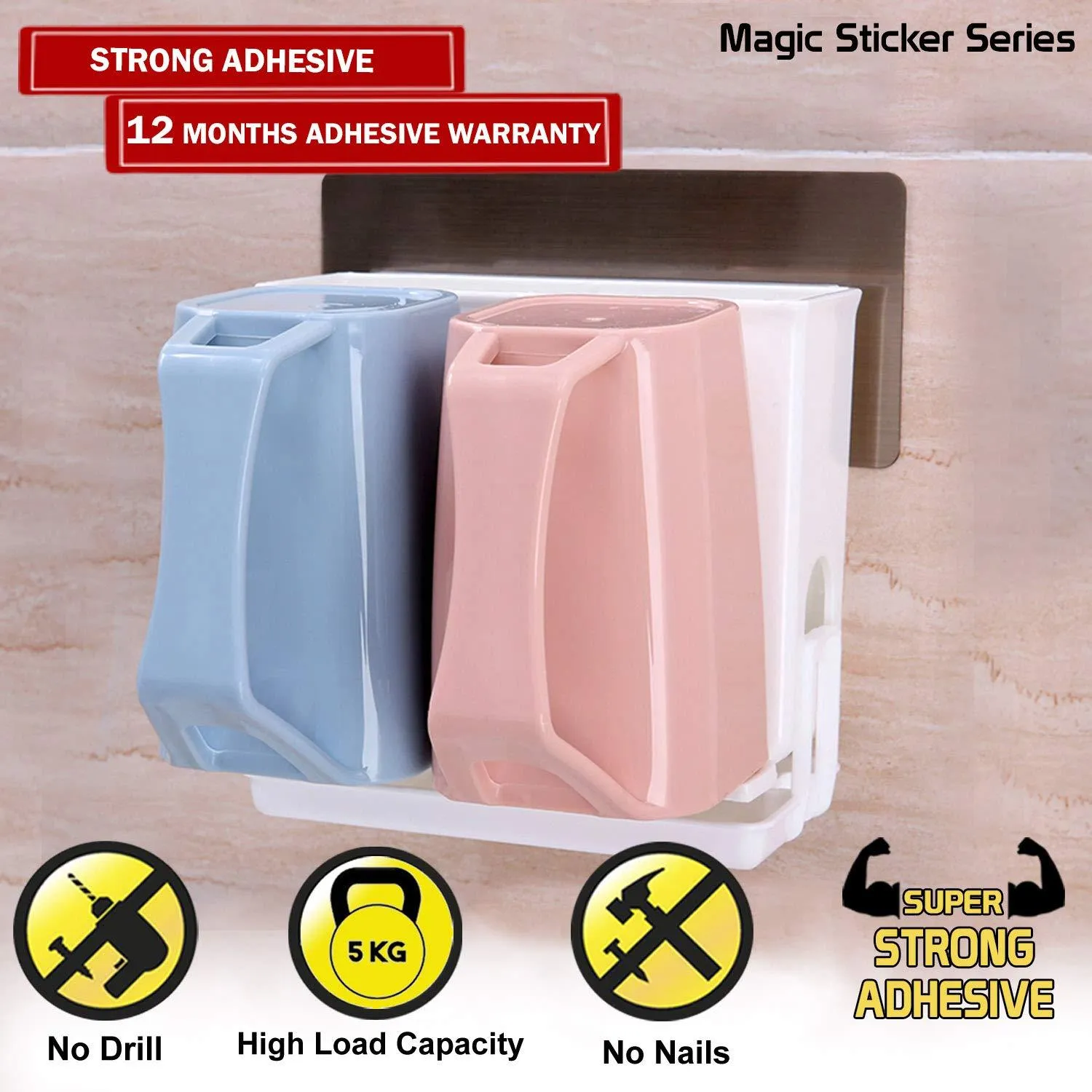 Magic Sticker Series No Drill Bathroom Toothbrush Stand Rack