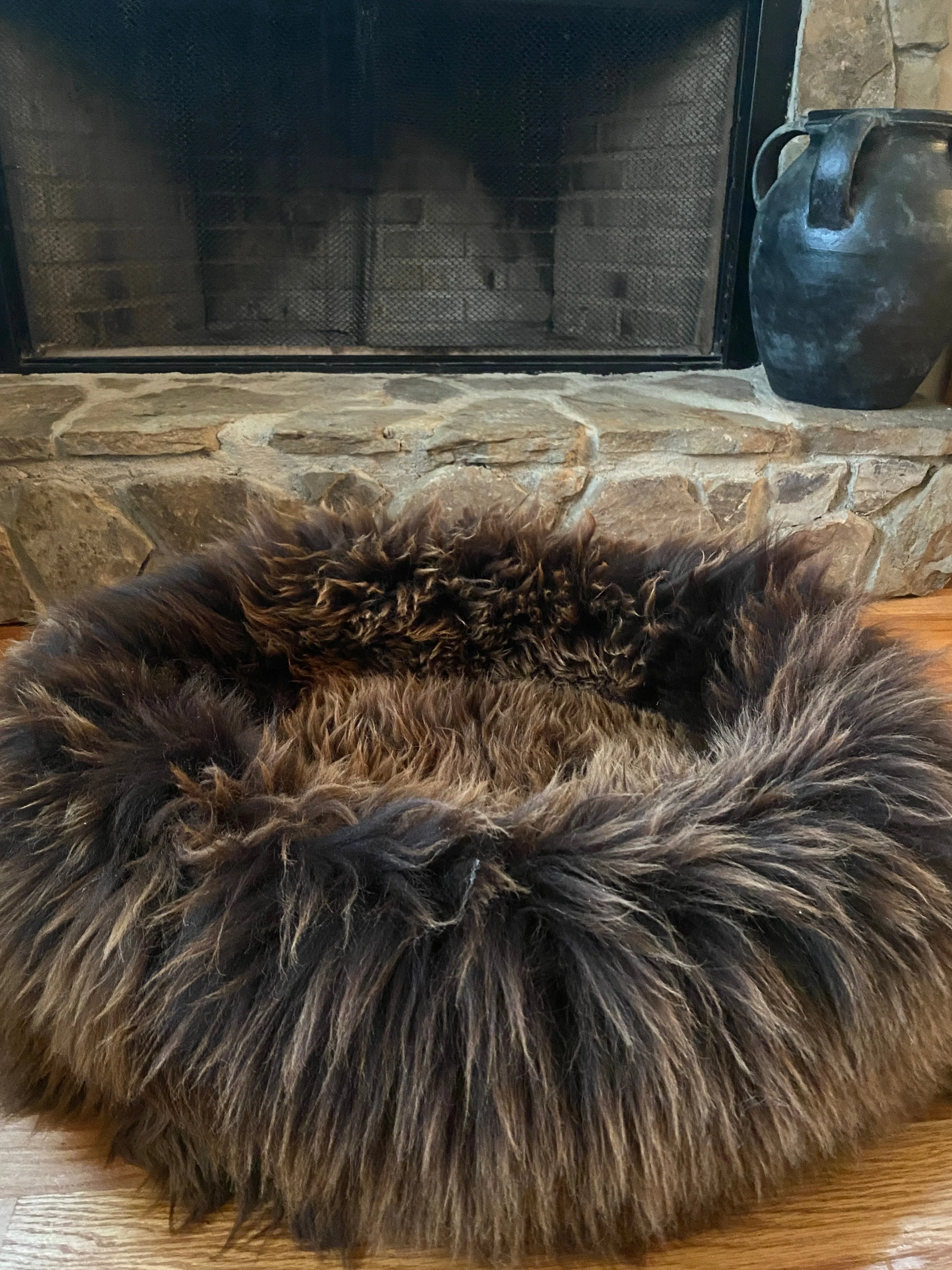 MEDIUM Brown Sheepskin Pet Bed