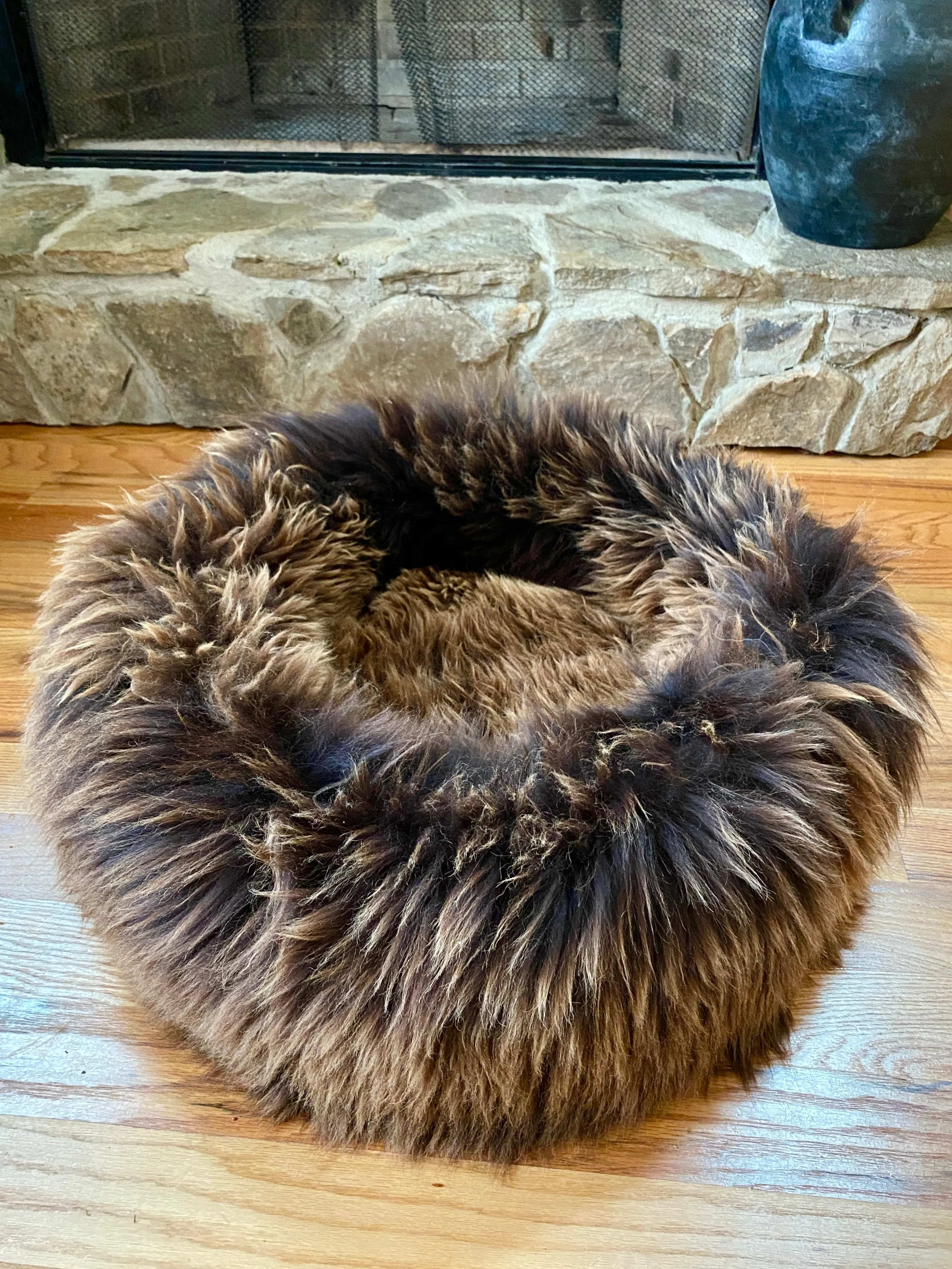 MEDIUM Brown Sheepskin Pet Bed