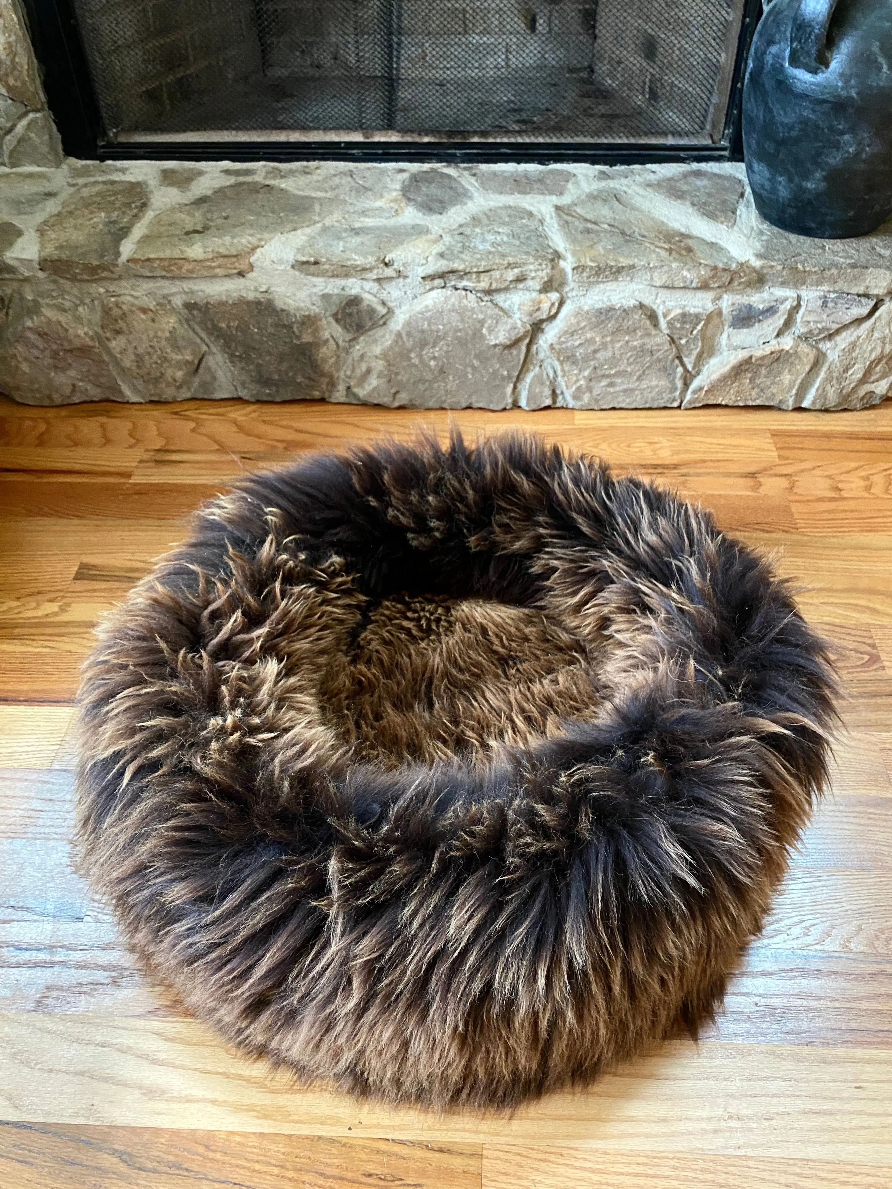 MEDIUM Brown Sheepskin Pet Bed