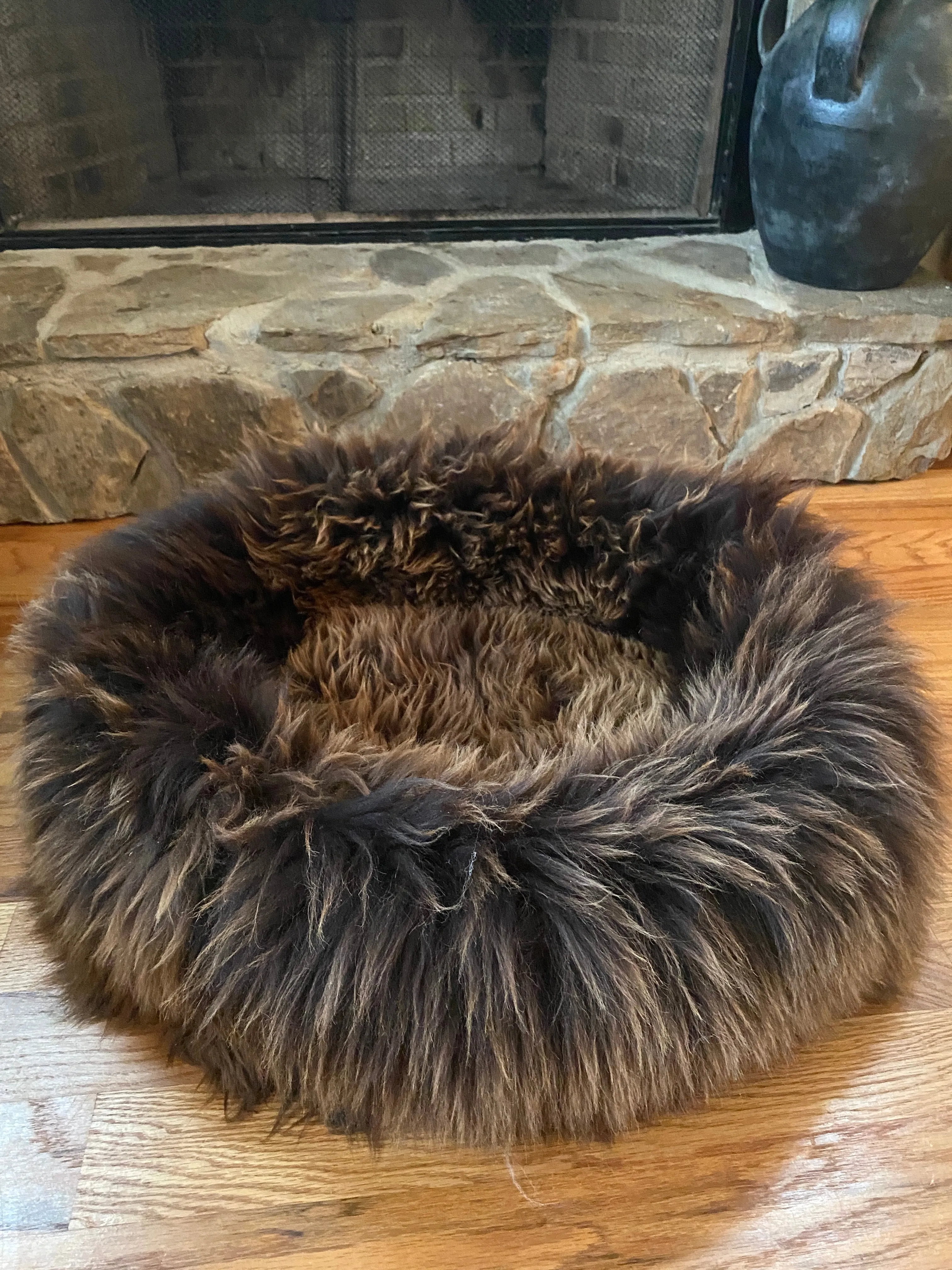 MEDIUM Brown Sheepskin Pet Bed