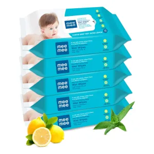 Mee Mee Baby Gentle fresh Wet Wipes tissues for newborn babies/infants with Lemon extracts for Cleaning | 72 pcs each pack | Pack of 5