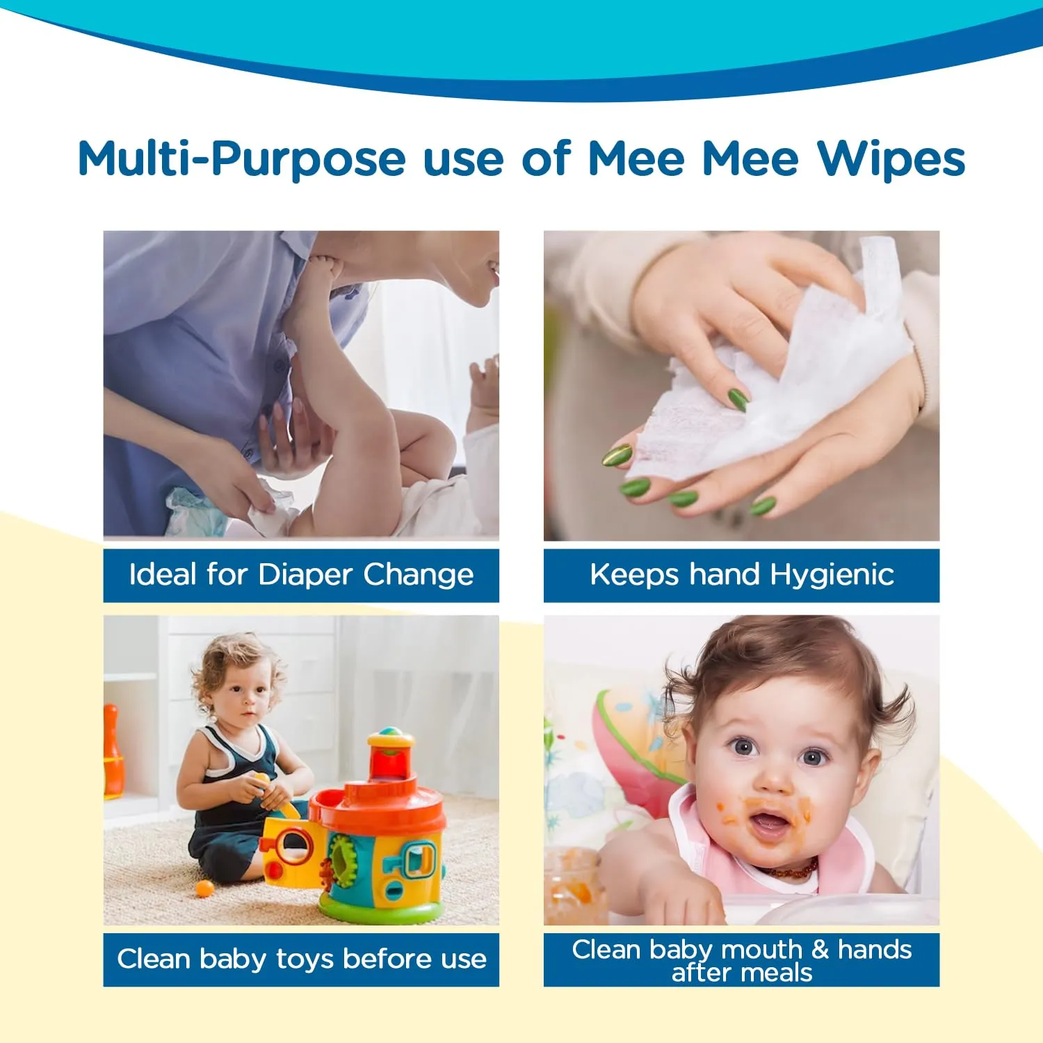 Mee Mee Baby Gentle fresh Wet Wipes tissues for newborn babies/infants with Lemon extracts for Cleaning | 72 pcs each pack | Pack of 5