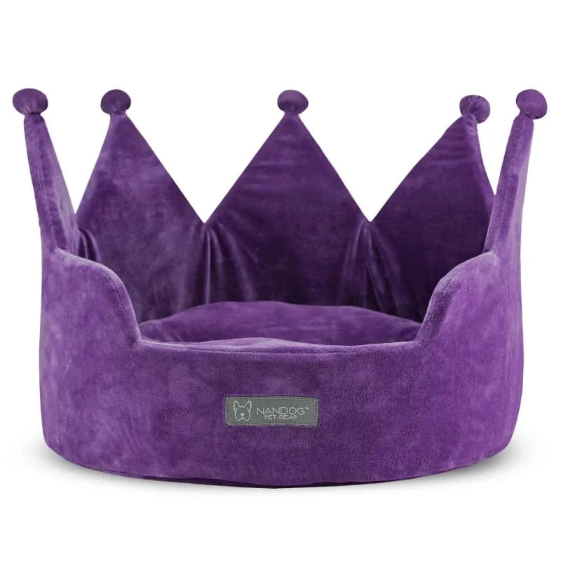 Nandog Pet Gear Plush Purple Super Soft Luxe Crown Bed