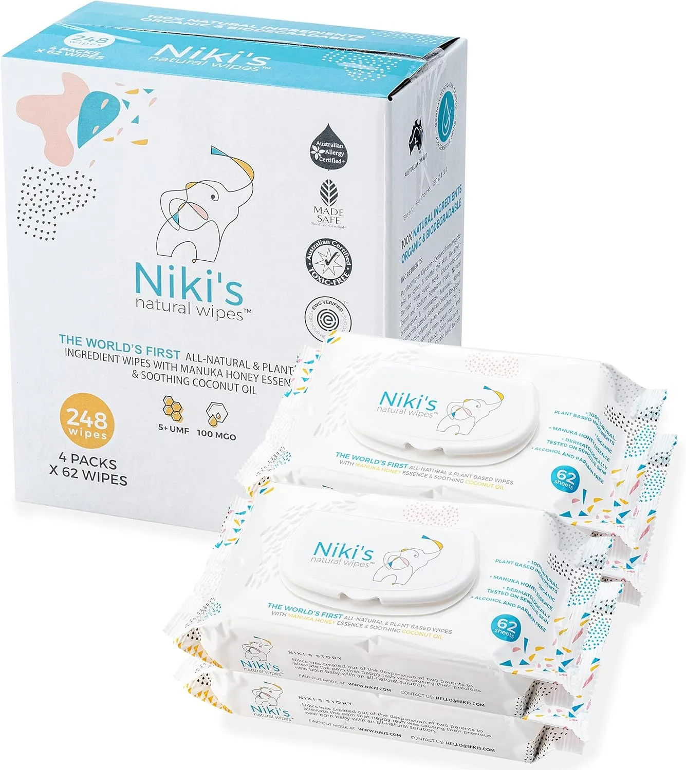 Natural Baby Wipes, Organic Made with Manuka Honey and Coconut Oil, Unscented