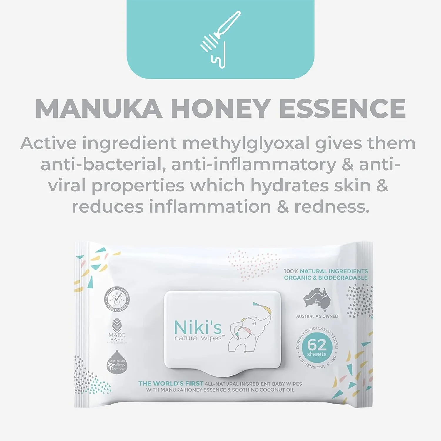 Natural Baby Wipes, Organic Made with Manuka Honey and Coconut Oil, Unscented