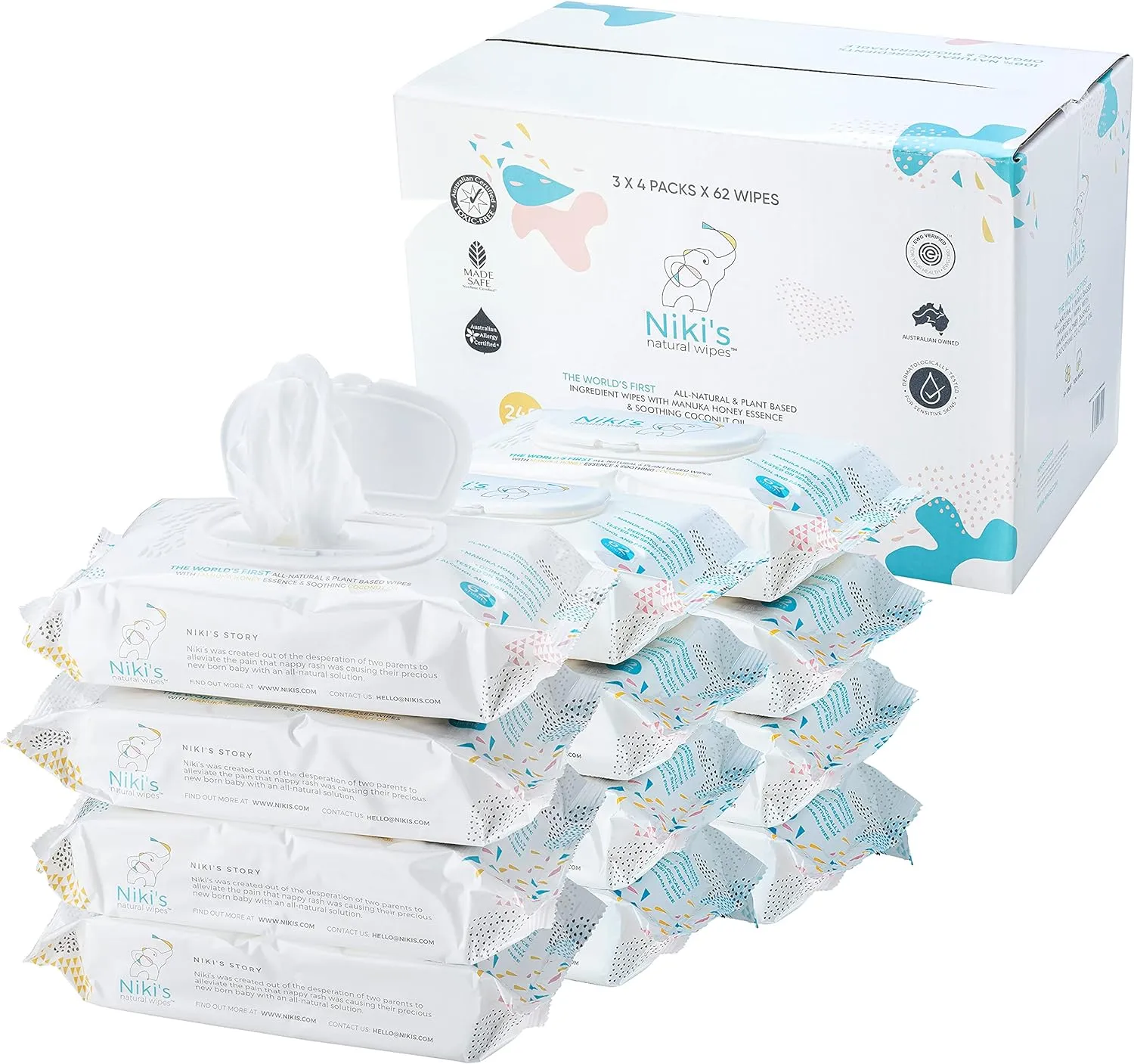 Natural Baby Wipes, Organic Made with Manuka Honey and Coconut Oil, Unscented