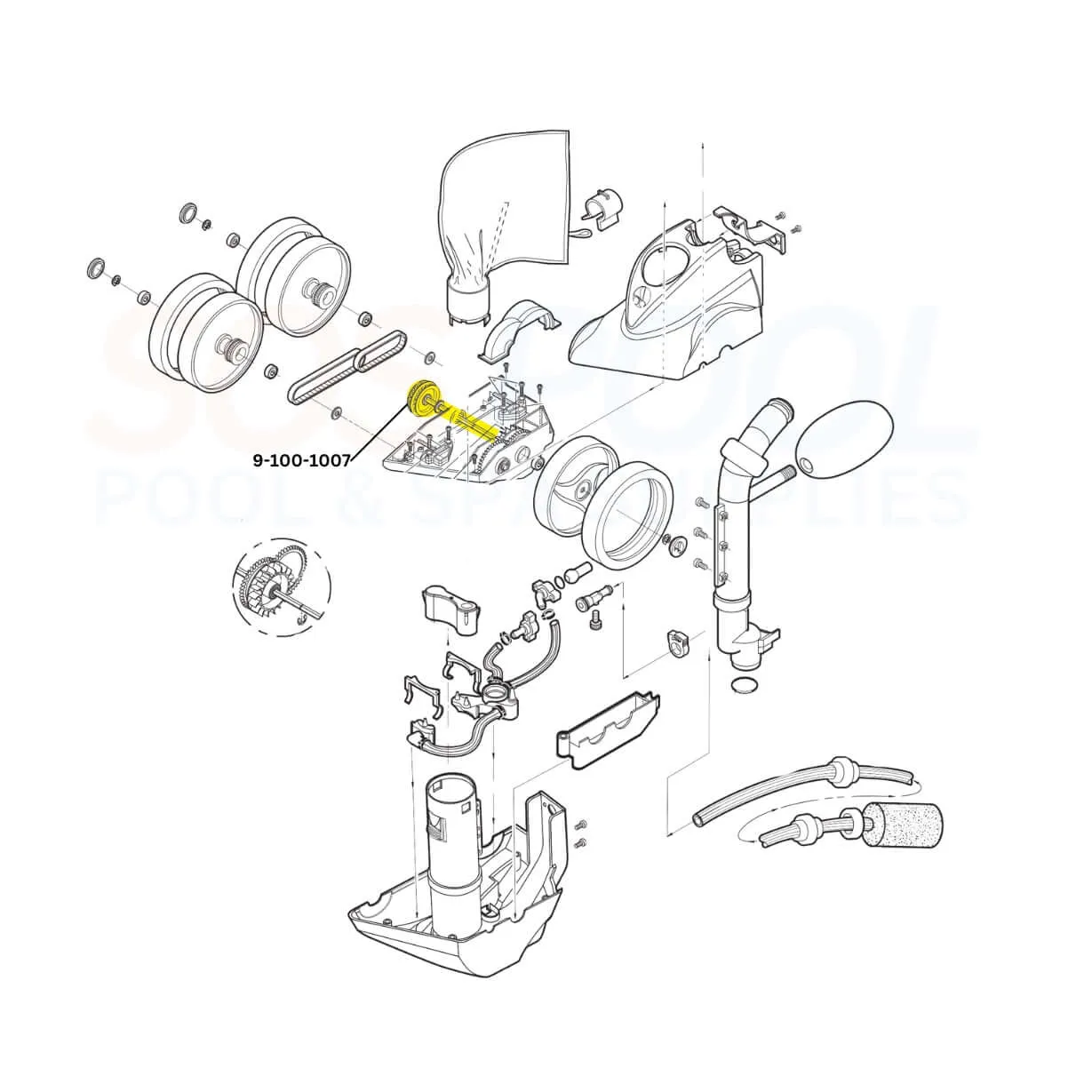 Polaris Transfer Pulley and Drive Shaft Assembly For Cleaners | 9-100-1007