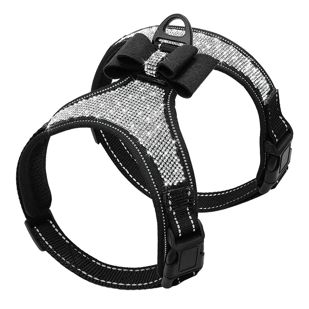 Reflective Rhinestone Dog Harness with Bowknot for Small to Medium Breeds