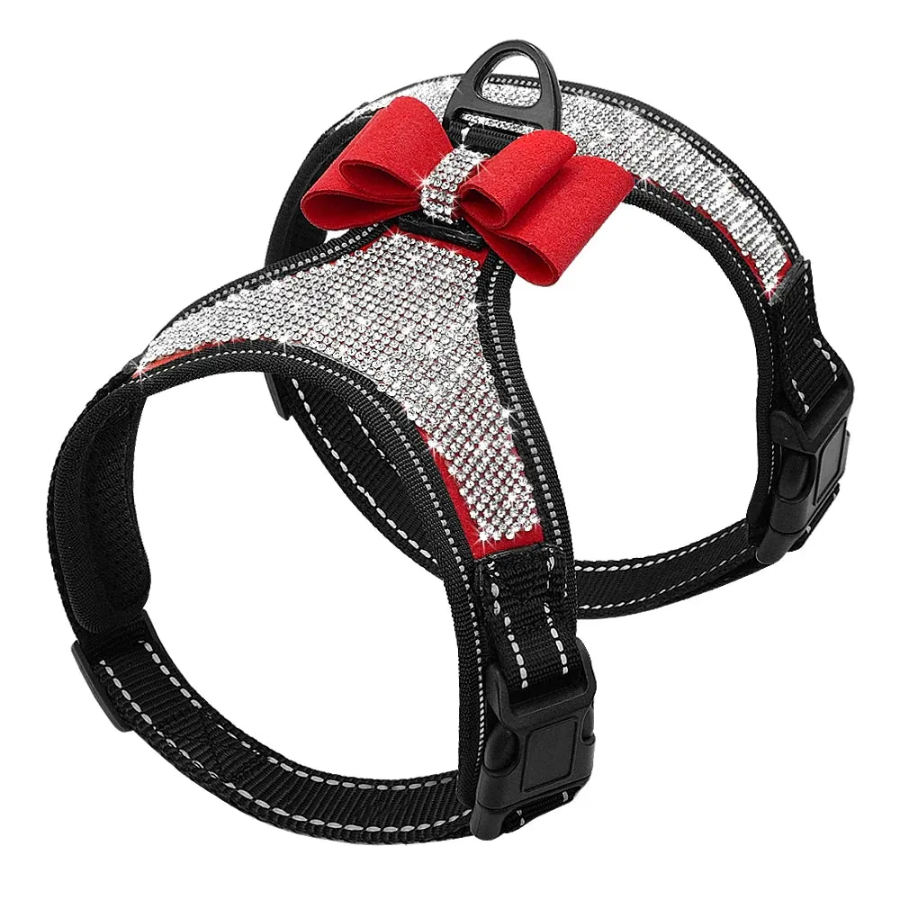 Reflective Rhinestone Dog Harness with Bowknot for Small to Medium Breeds