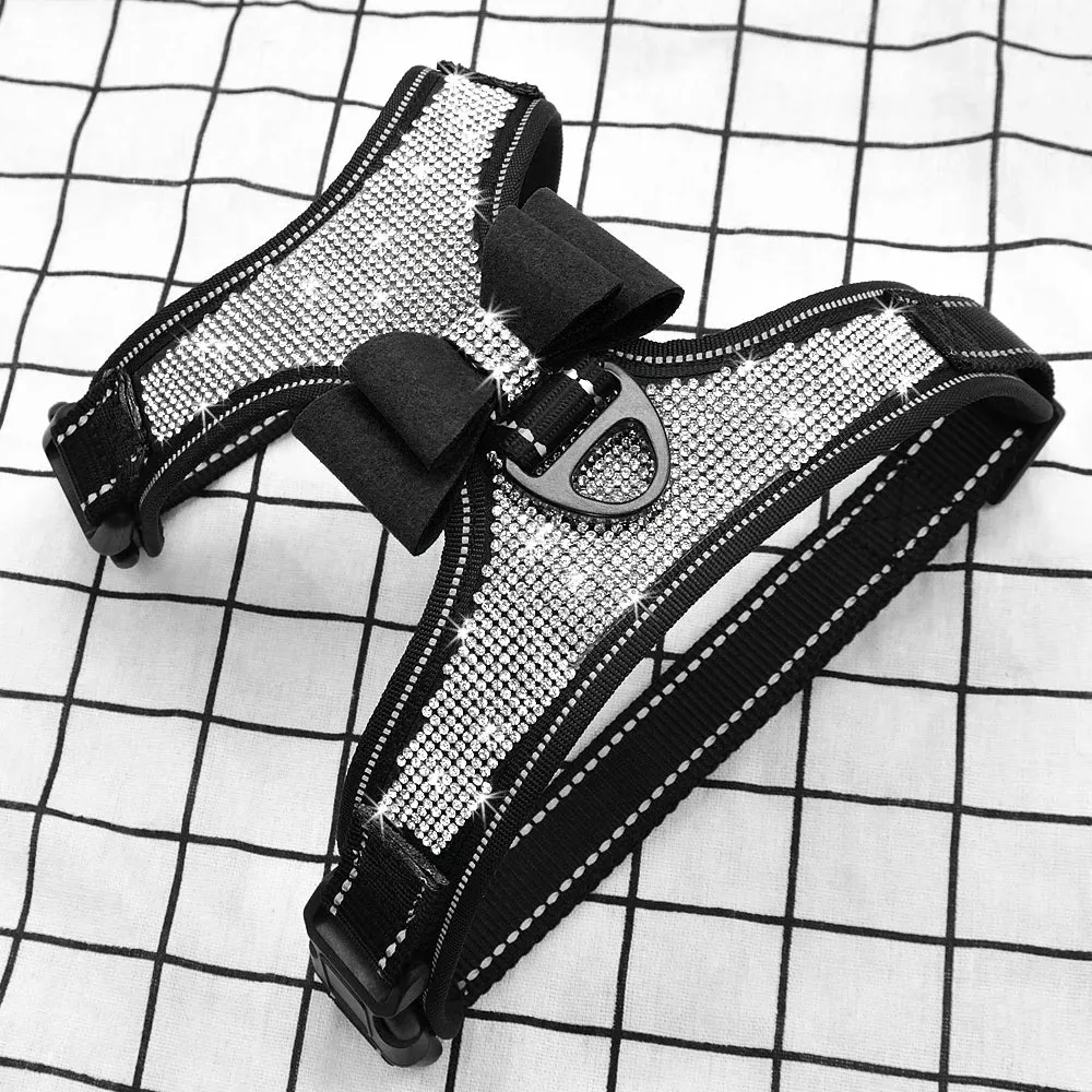 Reflective Rhinestone Dog Harness with Bowknot for Small to Medium Breeds