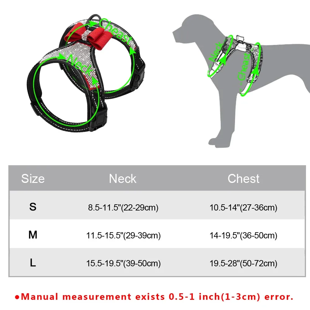 Reflective Rhinestone Dog Harness with Bowknot for Small to Medium Breeds