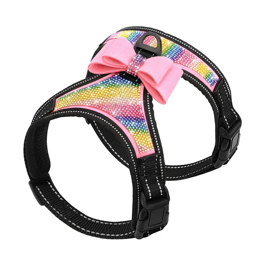 Reflective Rhinestone Dog Harness with Bowknot for Small to Medium Breeds