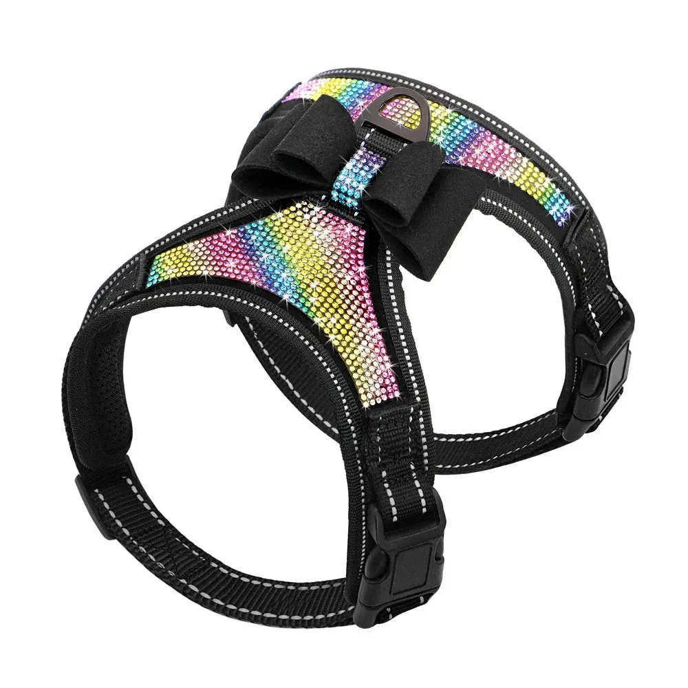 Reflective Rhinestone Dog Harness with Bowknot for Small to Medium Breeds