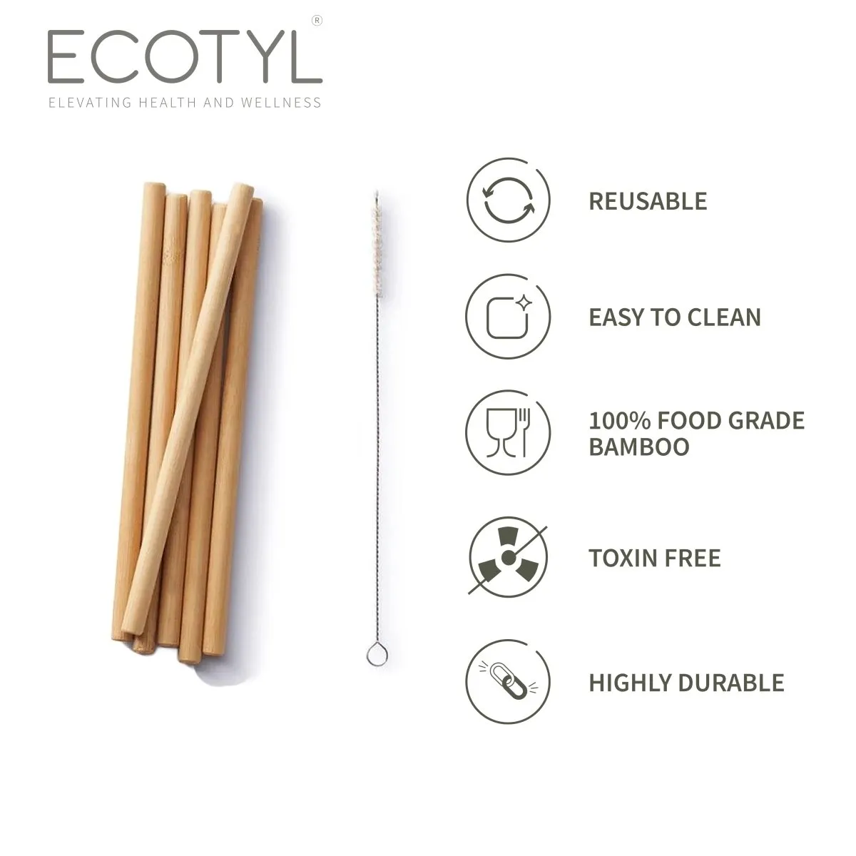 Reusable Bamboo Straws with Cleaning Brush-Set of 6