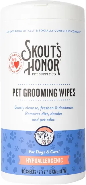 Skout's Honor Dog & Cat Hypoallergenic Grooming Wipes 80 ct