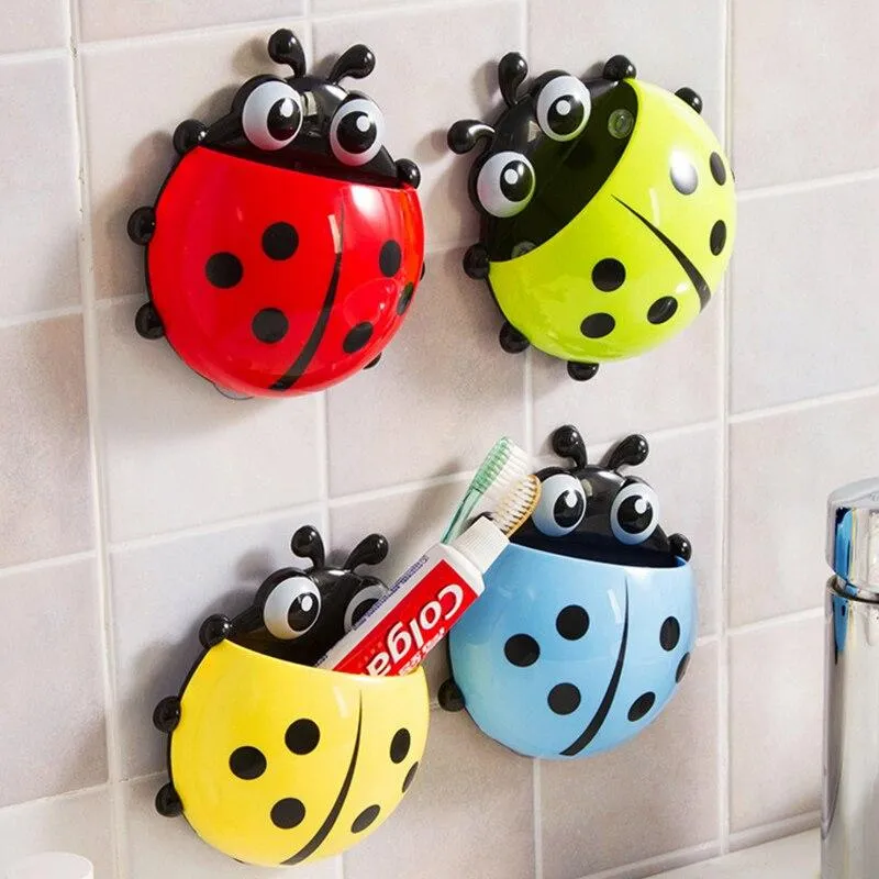 Stylish Ladybug Design Wall Mounted Toothbrush Holder Children Bath Toys