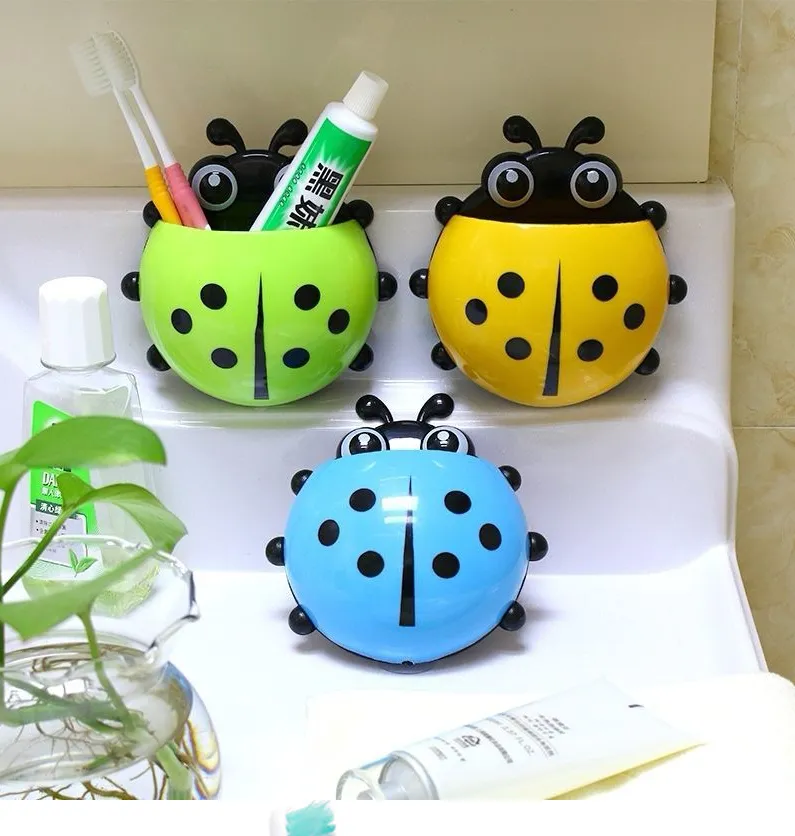 Stylish Ladybug Design Wall Mounted Toothbrush Holder Children Bath Toys